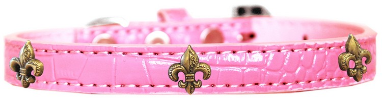 Bronze Fleur De Lis Widget Croc Dog Collar Light Pink Size 18